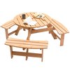 Gardenised Wooden Outdoor Round Picnic Table with Bench for Patio, 6- Person with Umbrella Hole - Stained QI003904.ST